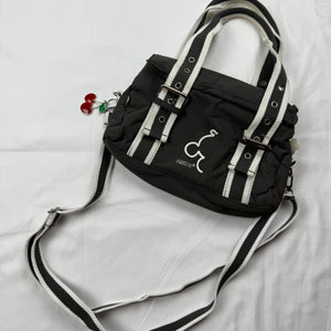 Grey buckle belt cherry charms medium shoulder bag (25x19cm)