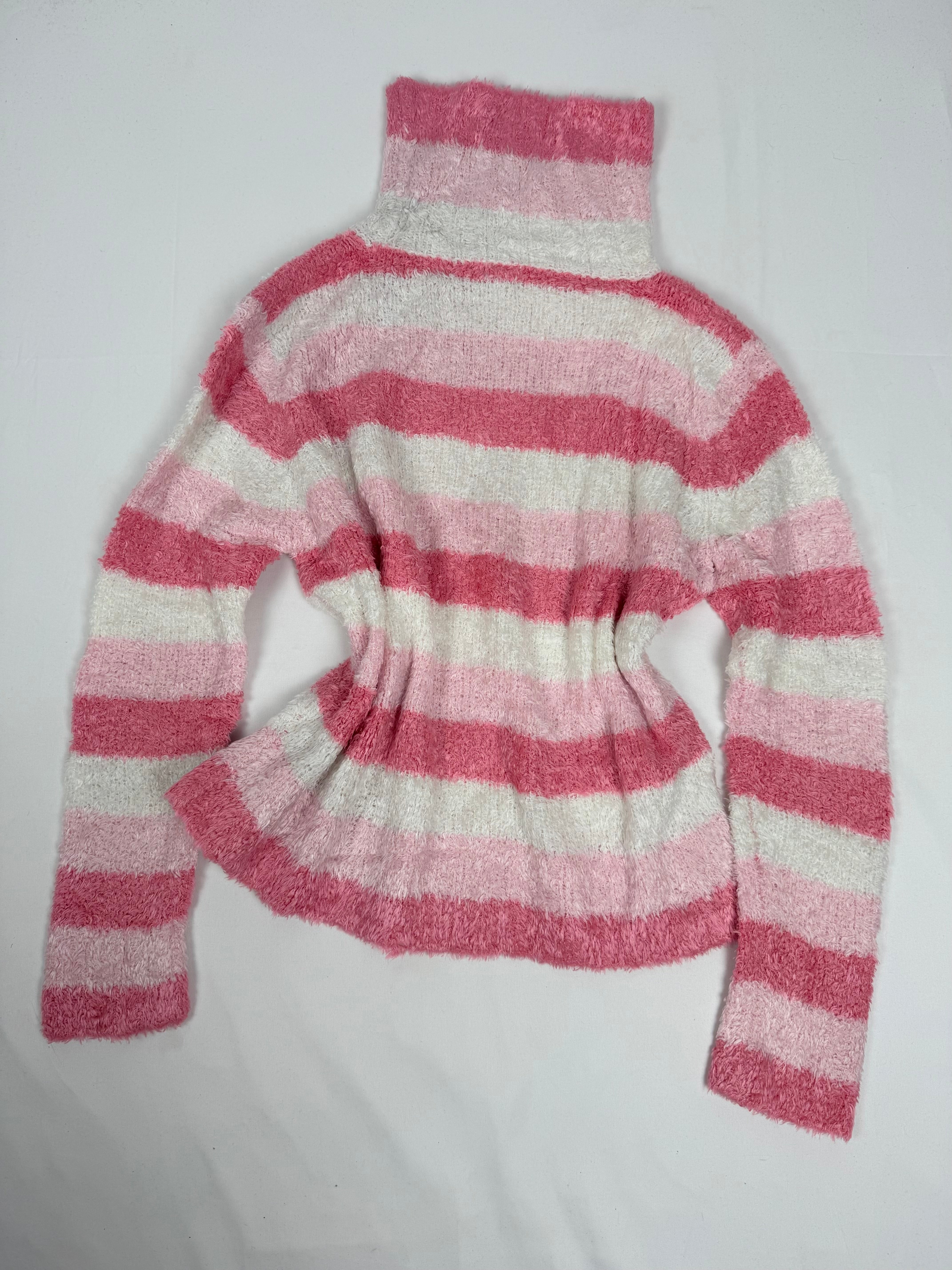 Pink striped super soft turtleneck jumper (M/L)