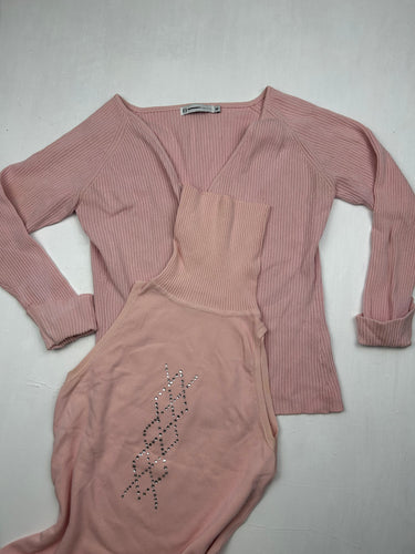 Baby pink turtleneck top + cardigan jumper (XS)