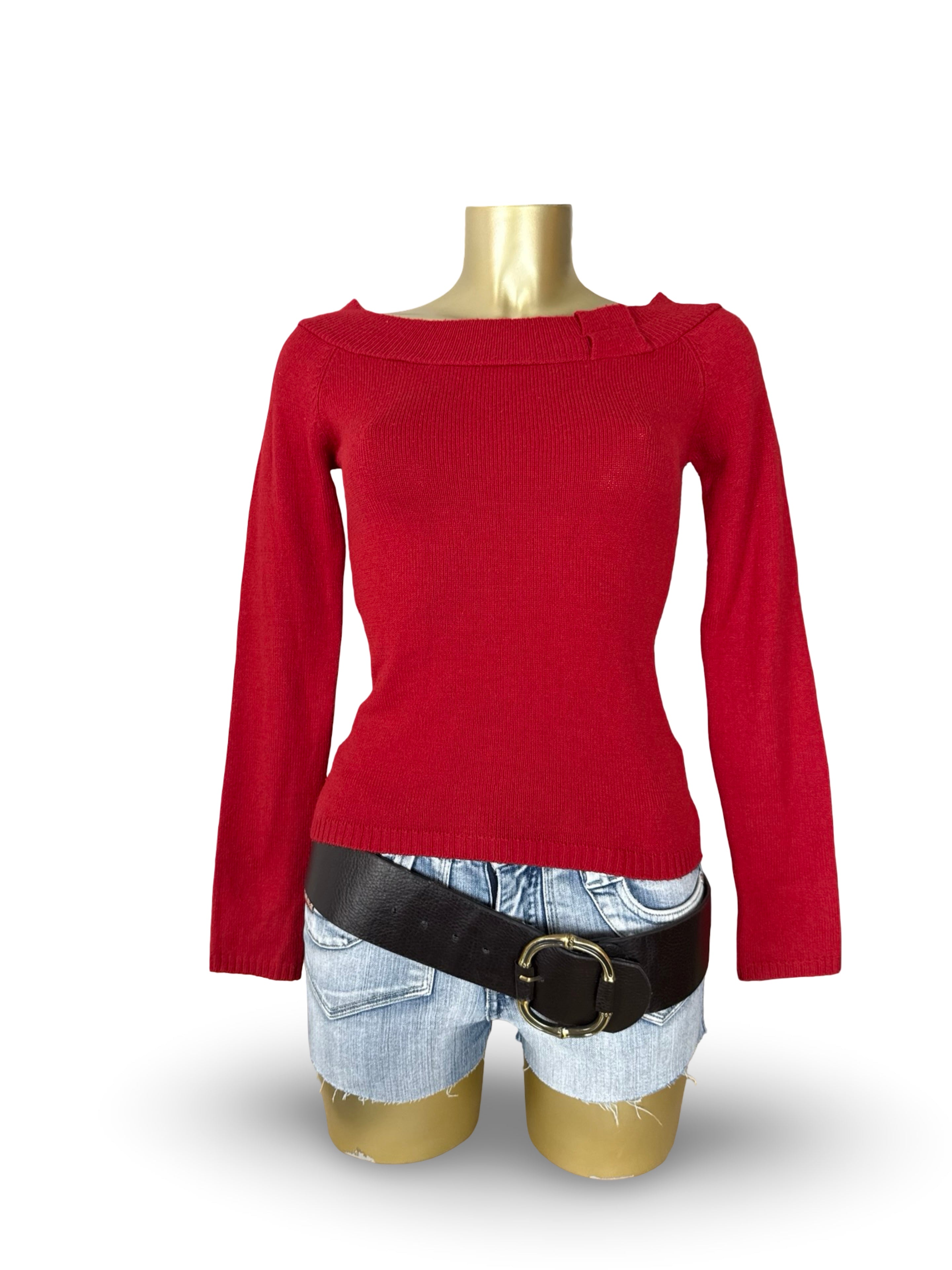 Red tight fit bardot neck jumper (L)