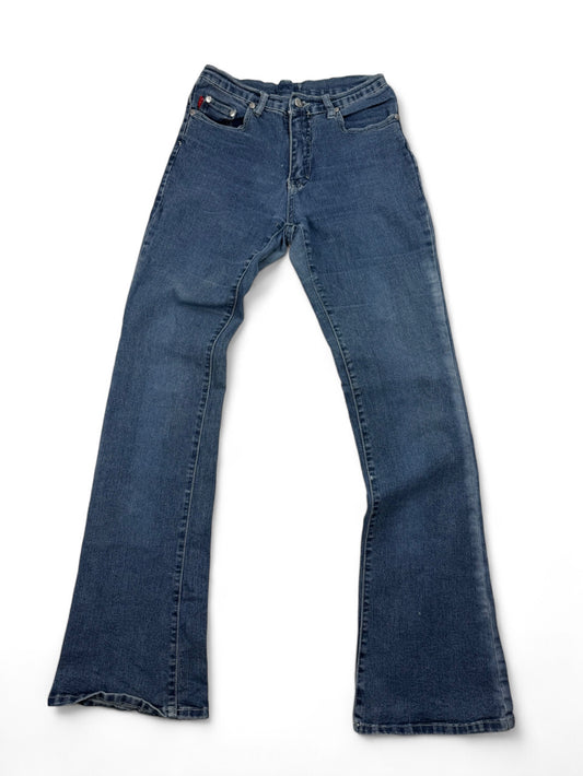 Blue denim mid rise flare pants (XS/S)