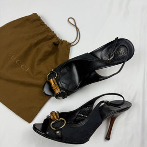 Black monogram open toes heels (37.5)
