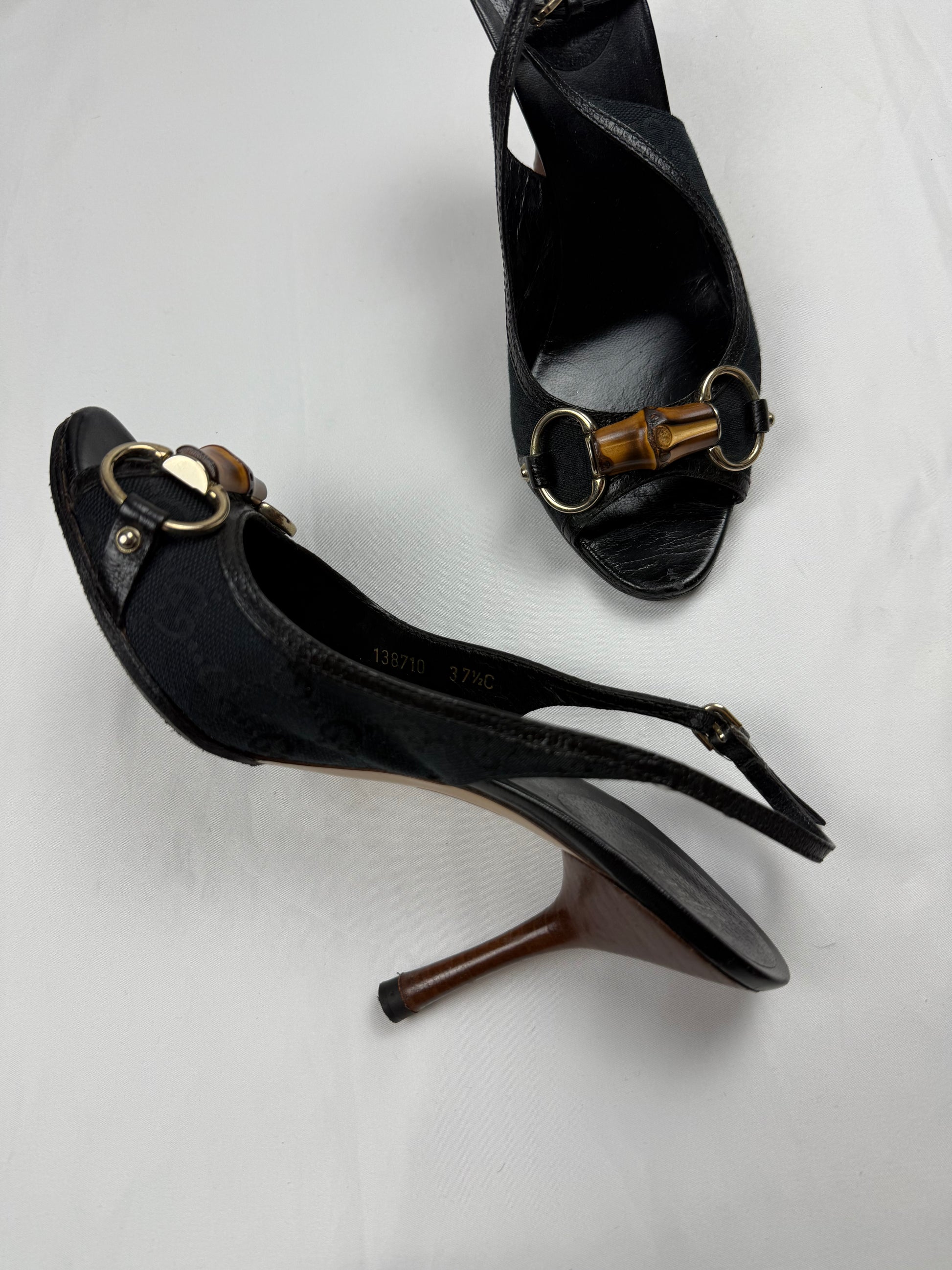 Black monogram open toes heels (37.5)