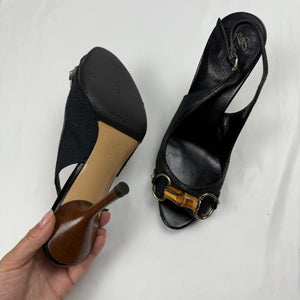 Black monogram open toes heels (37.5)