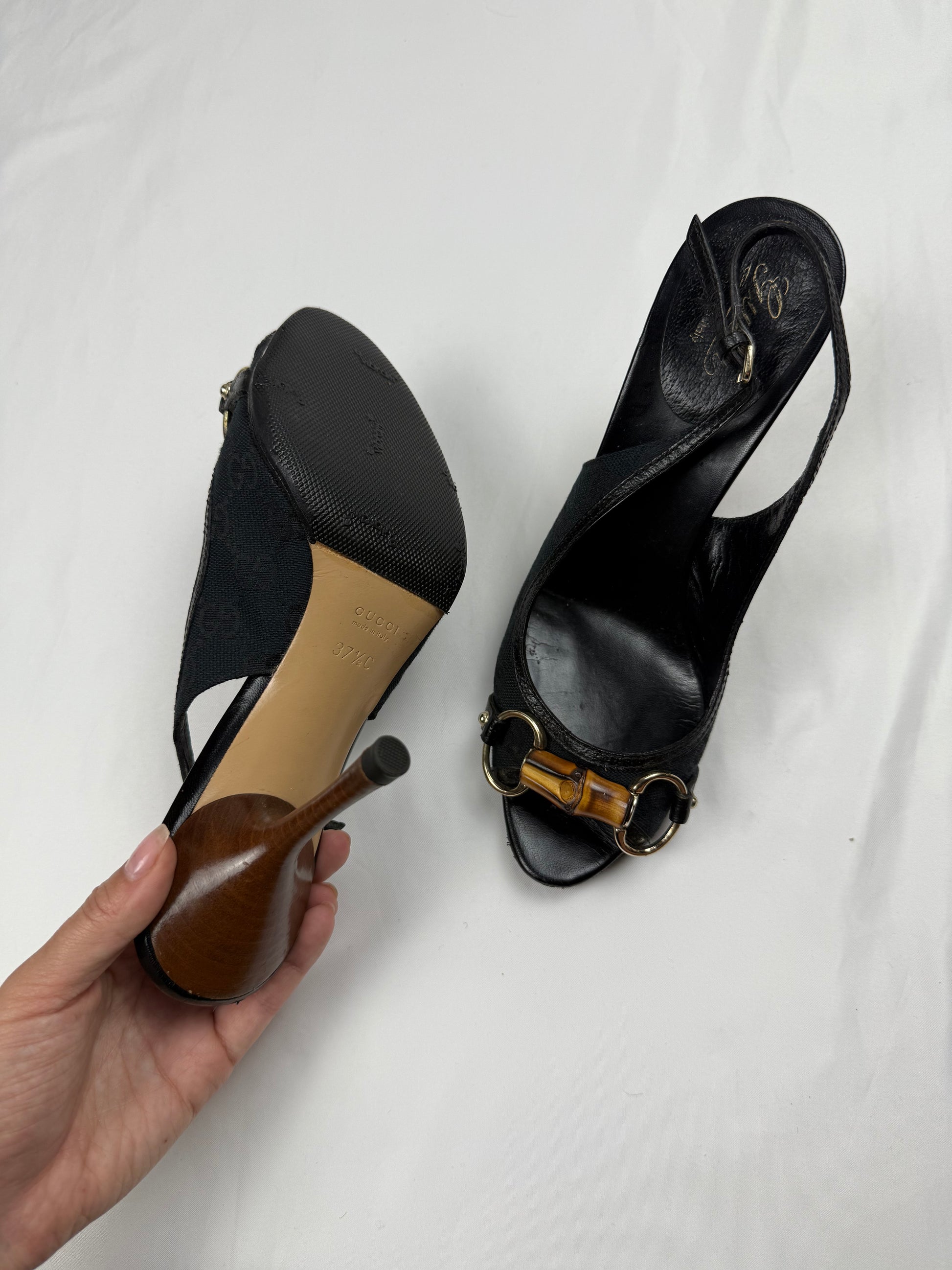 Black monogram open toes heels (37.5)