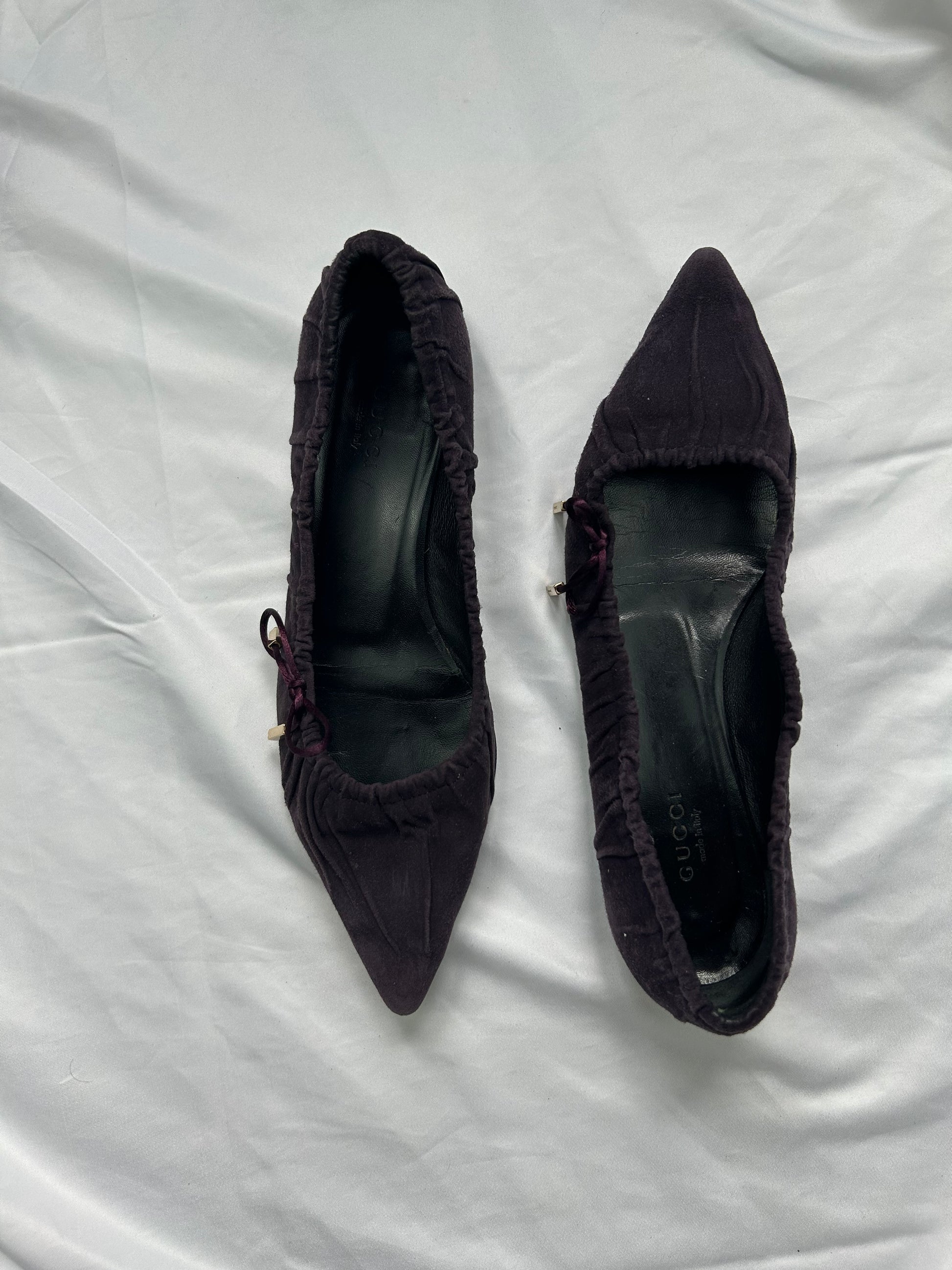 Purple 100% suede leather pointed toes ballets shoes (36)