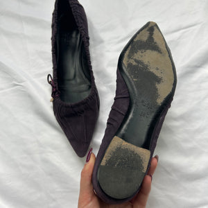 Purple 100% suede leather pointed toes ballets shoes (36)