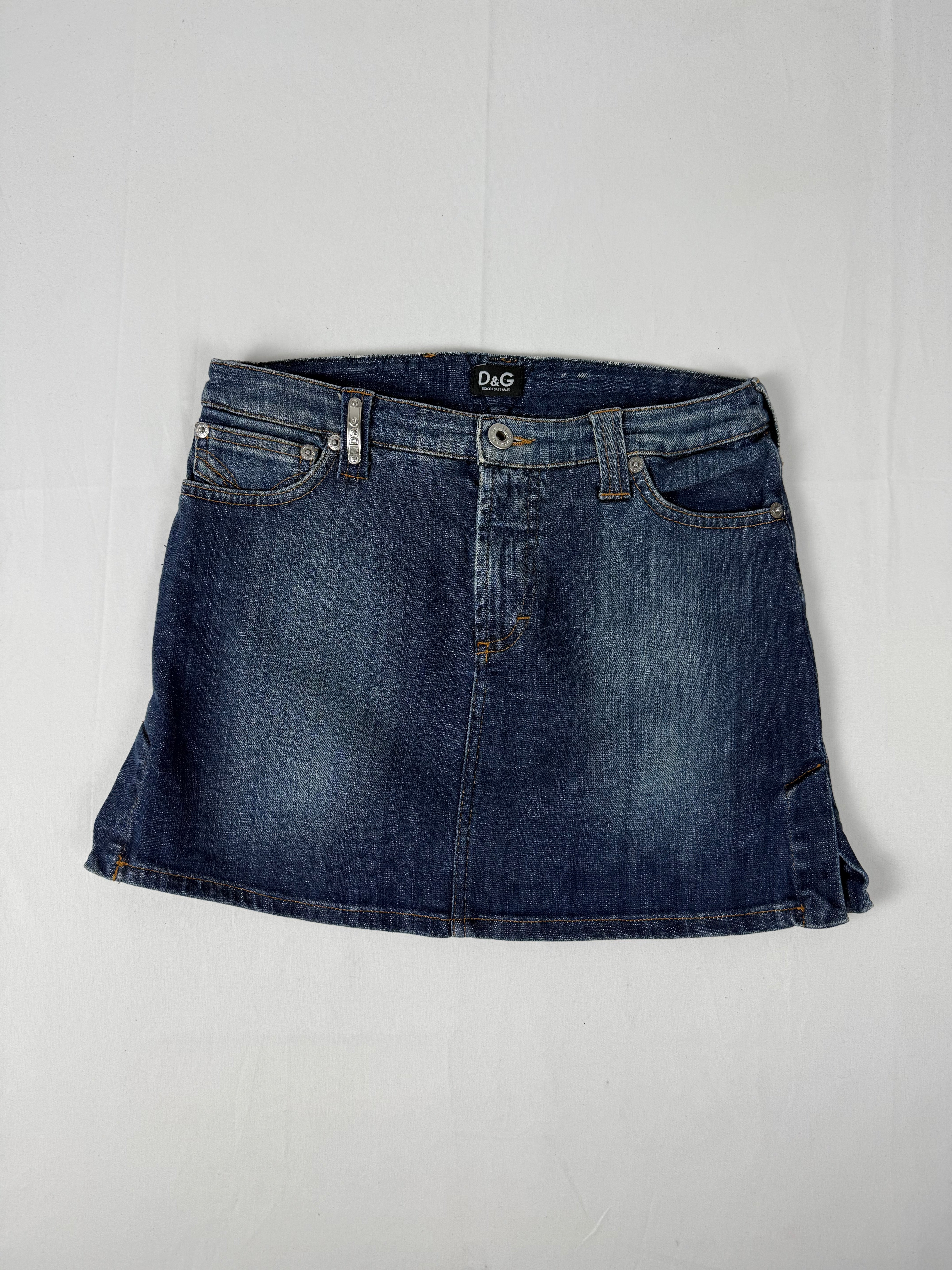 Blue denim low rise mini skirt (XS/S)