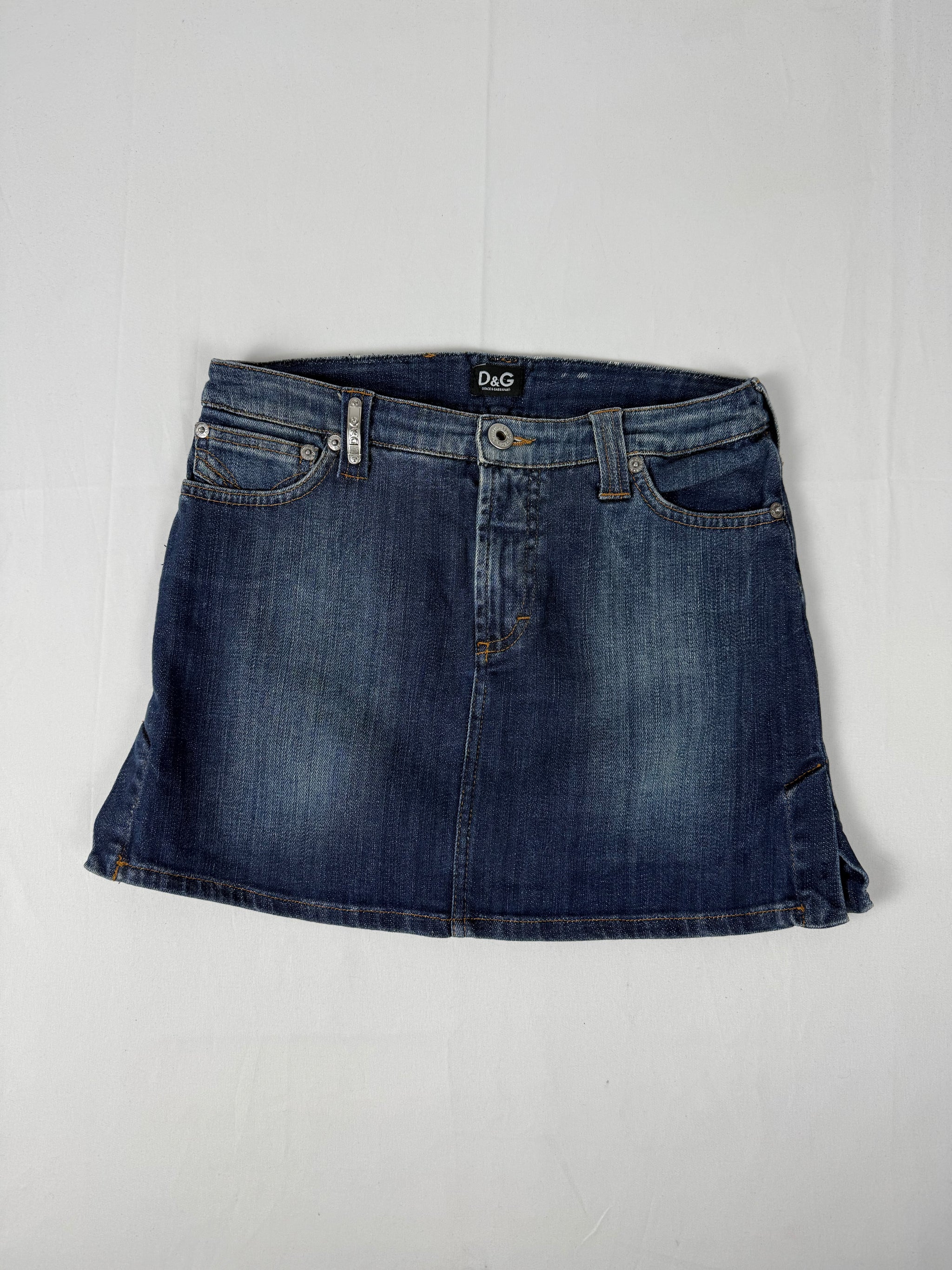 Blue denim low rise mini skirt (XS/S)