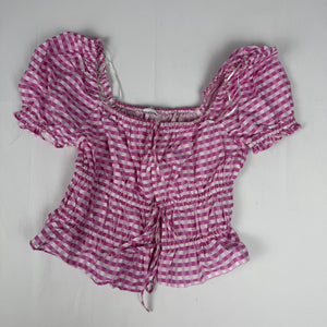 Pink check print 100%cotton tee (S)