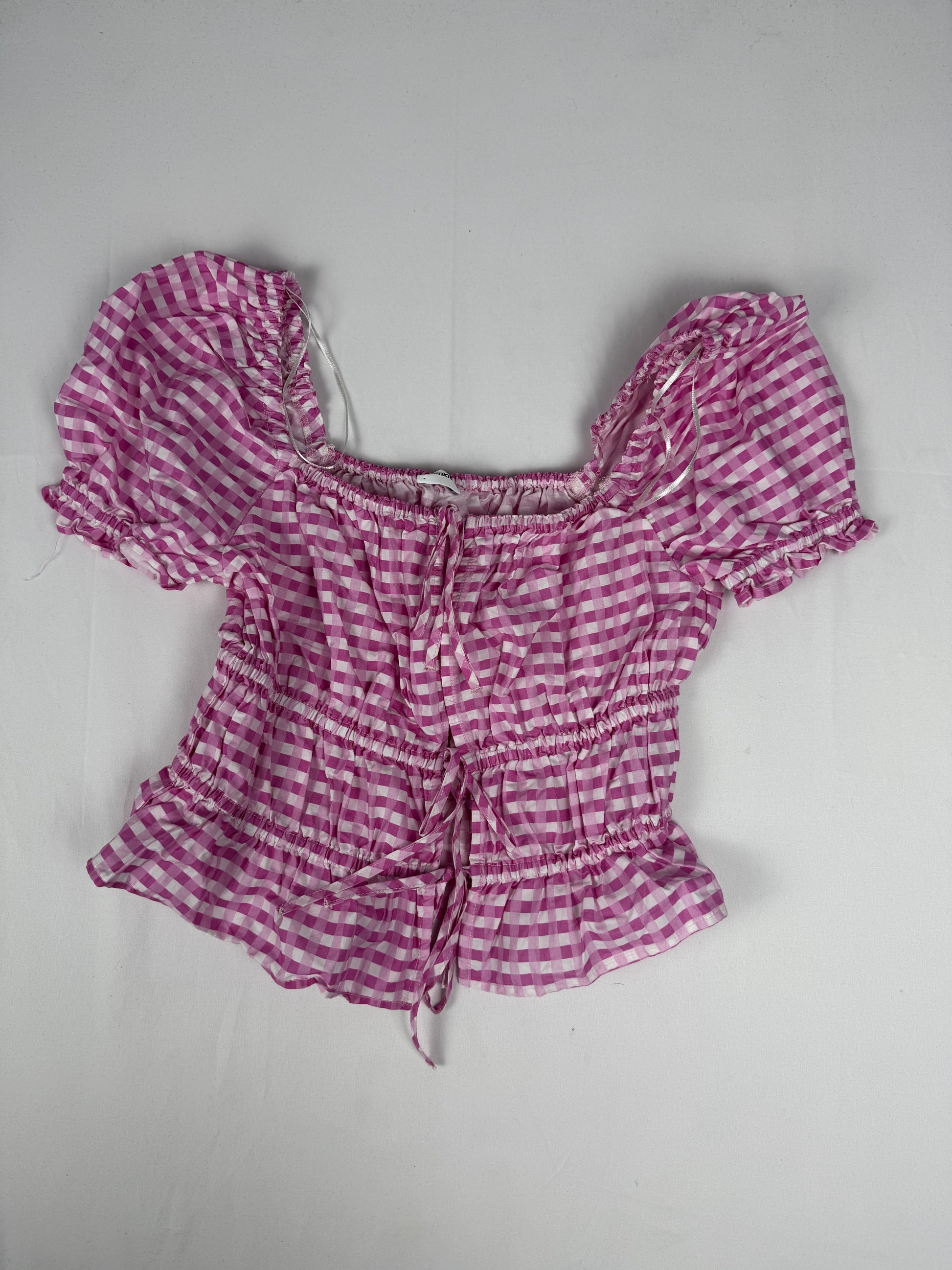 Pink check print 100%cotton tee (S)