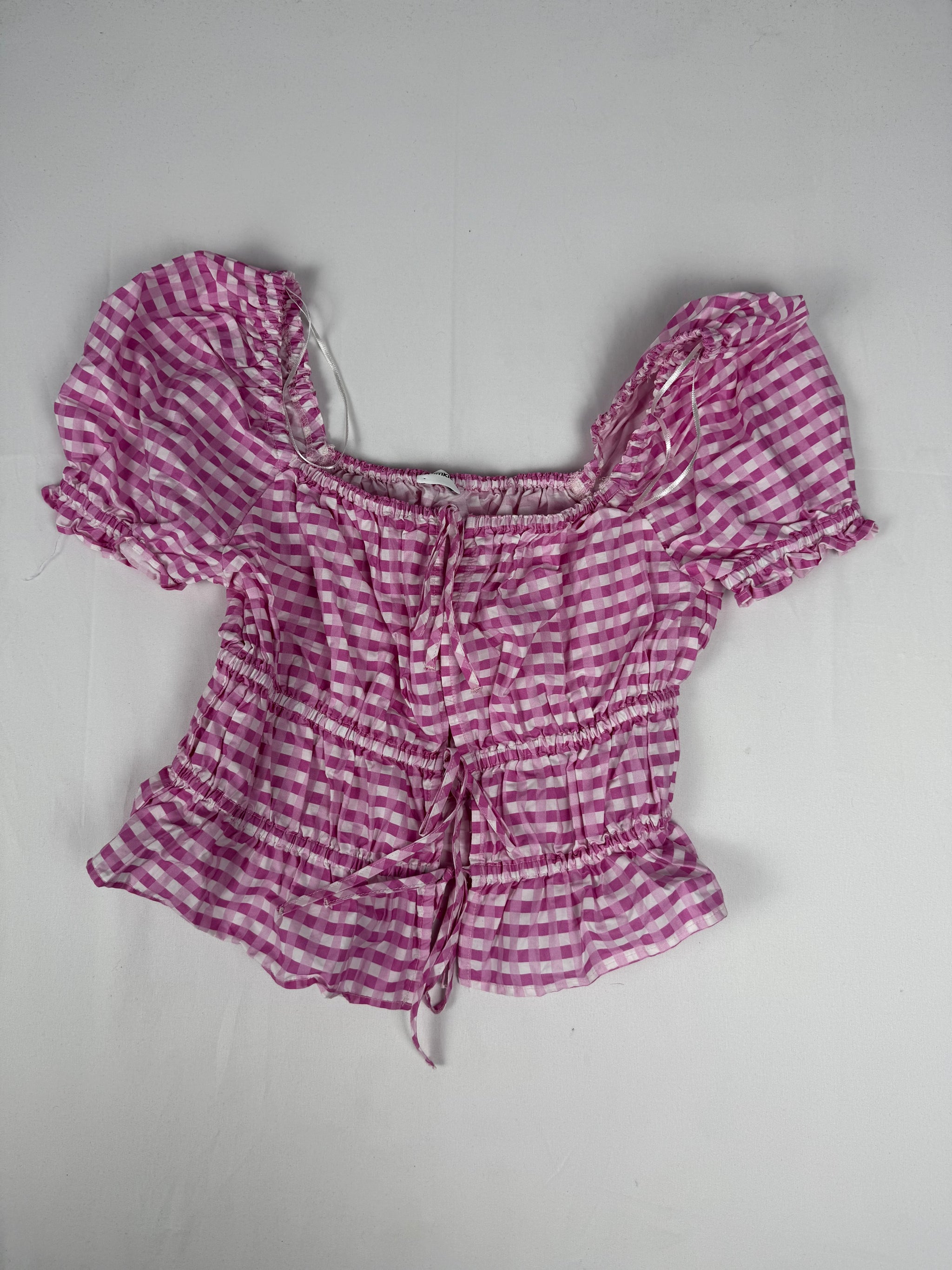 Pink check print 100%cotton tee (S)