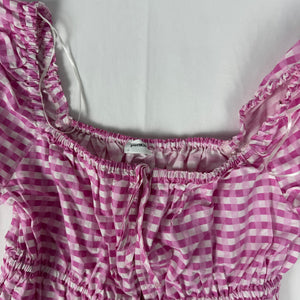 Pink check print 100%cotton tee (S)