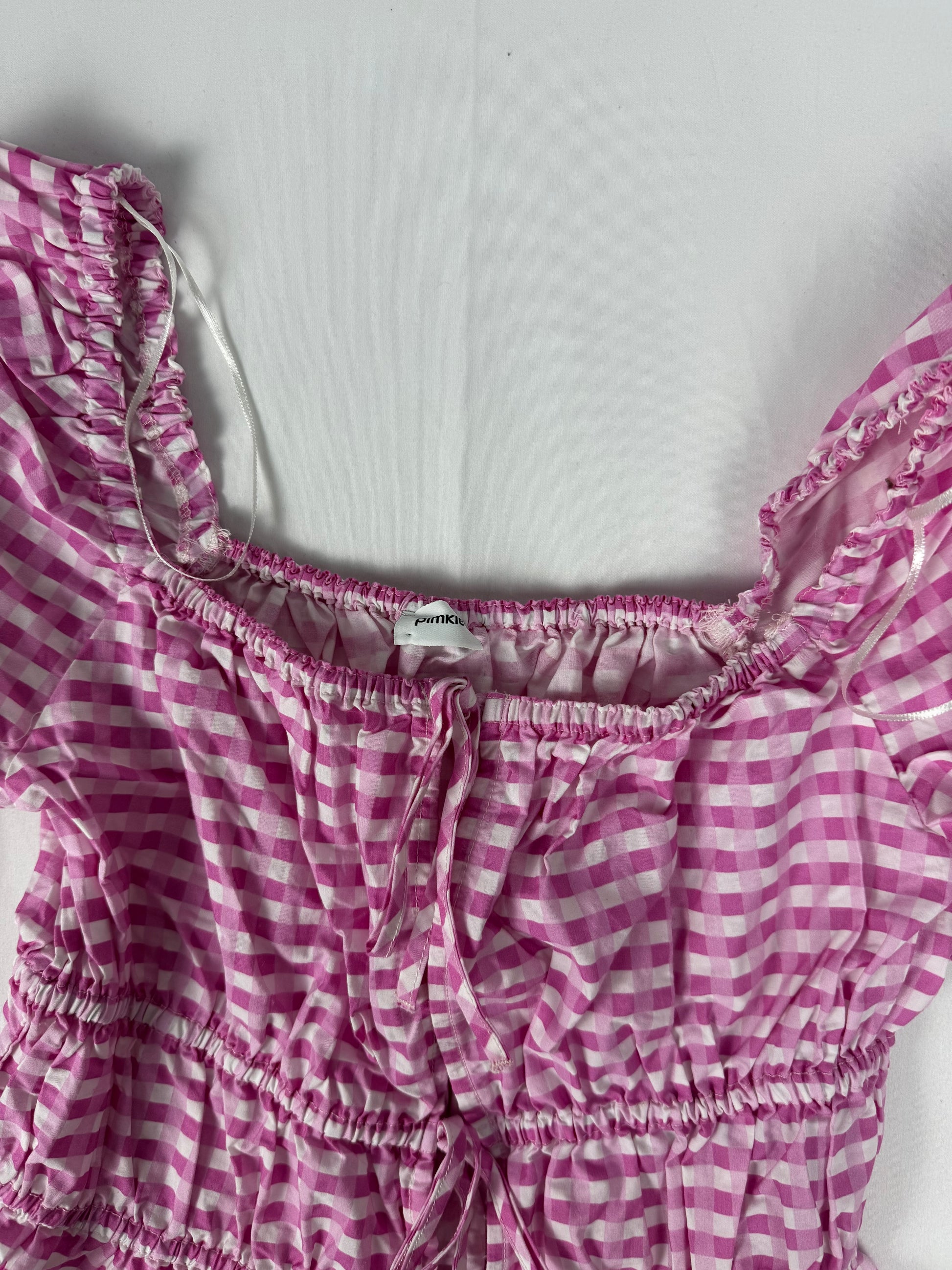 Pink check print 100%cotton tee (S)