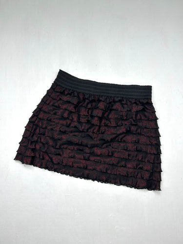 Black & burgundy low rise pleated mini skirt (S)
