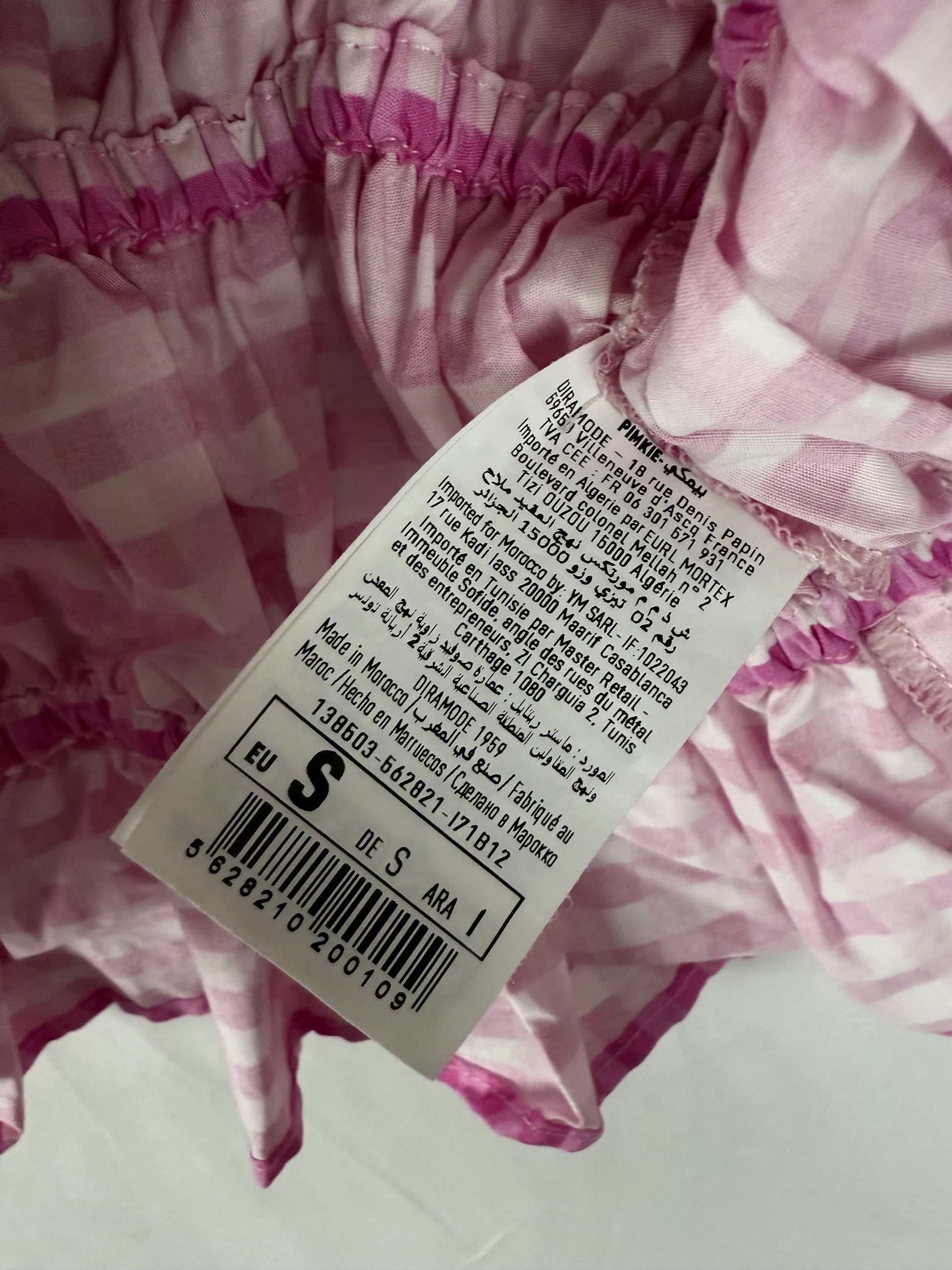 Pink check print 100%cotton tee (S)