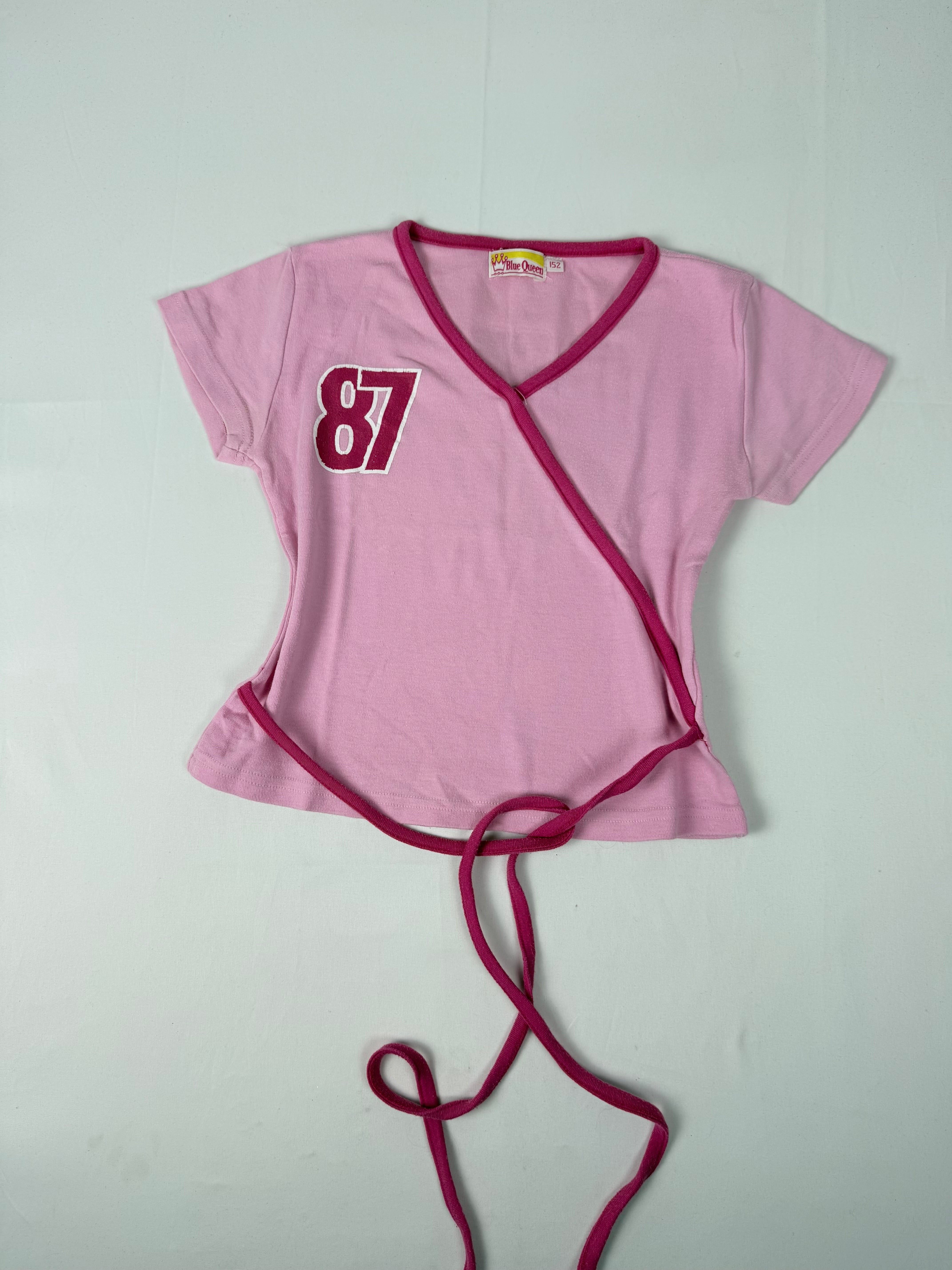 Baby pink tie up cotton tee (S)