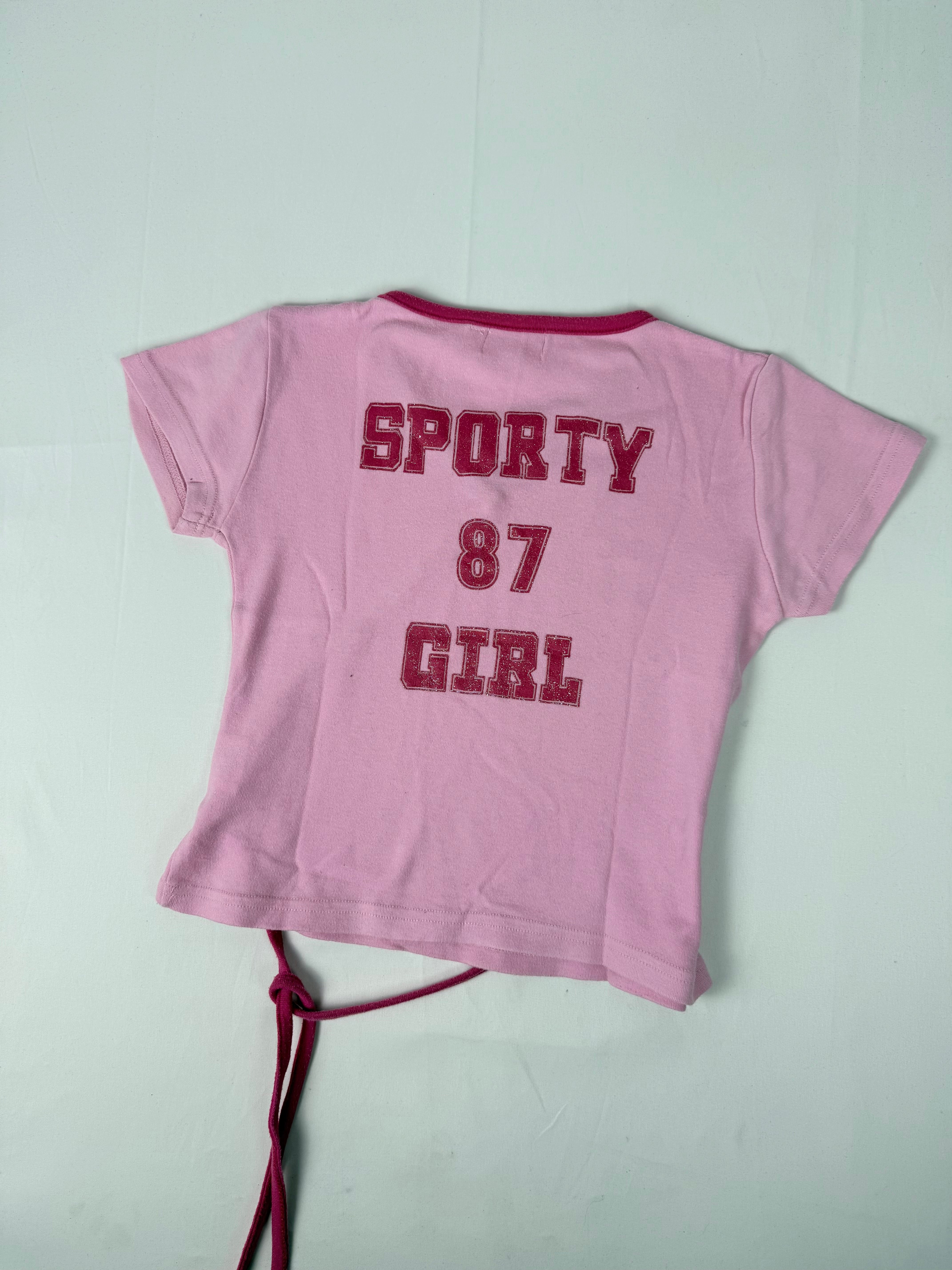 Baby pink tie up cotton tee (S)