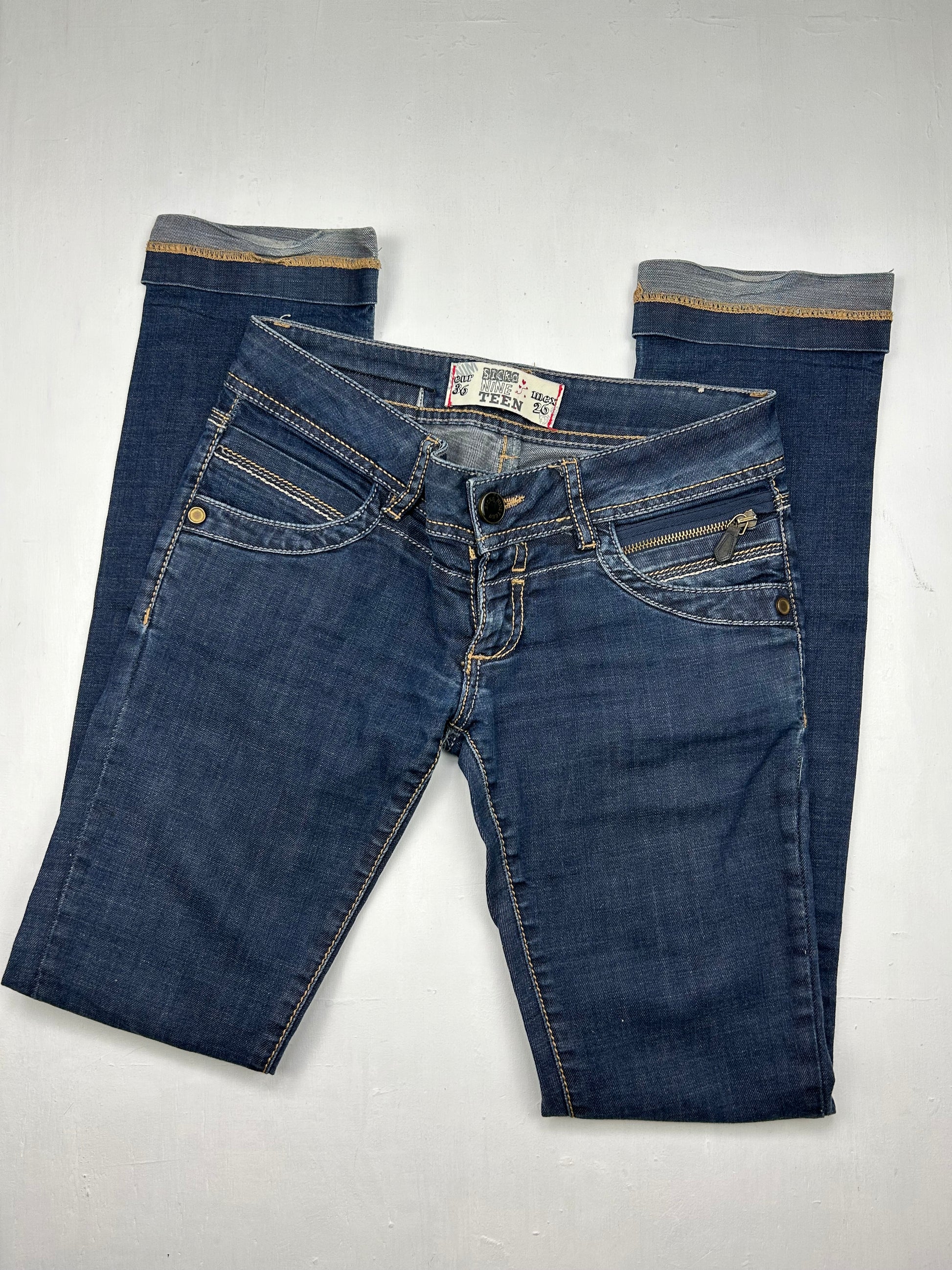 Navy blue low waist straight legs denim pants (S)