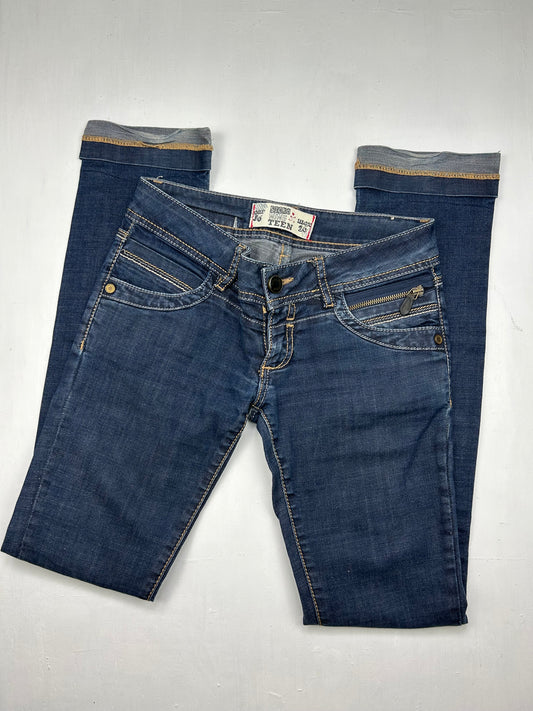 Navy blue low waist straight legs denim pants (S)