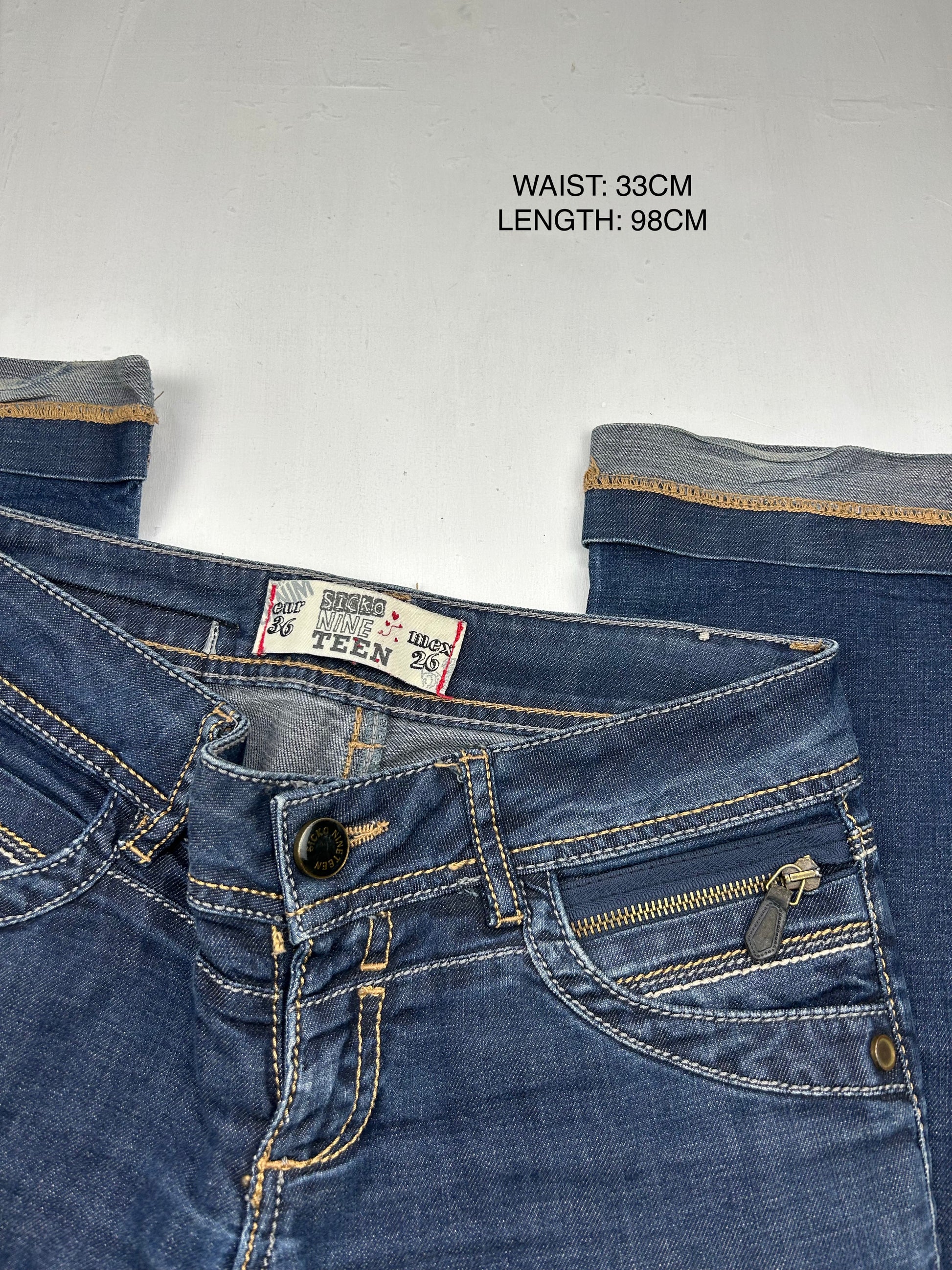 Navy blue low waist straight legs denim pants (S)