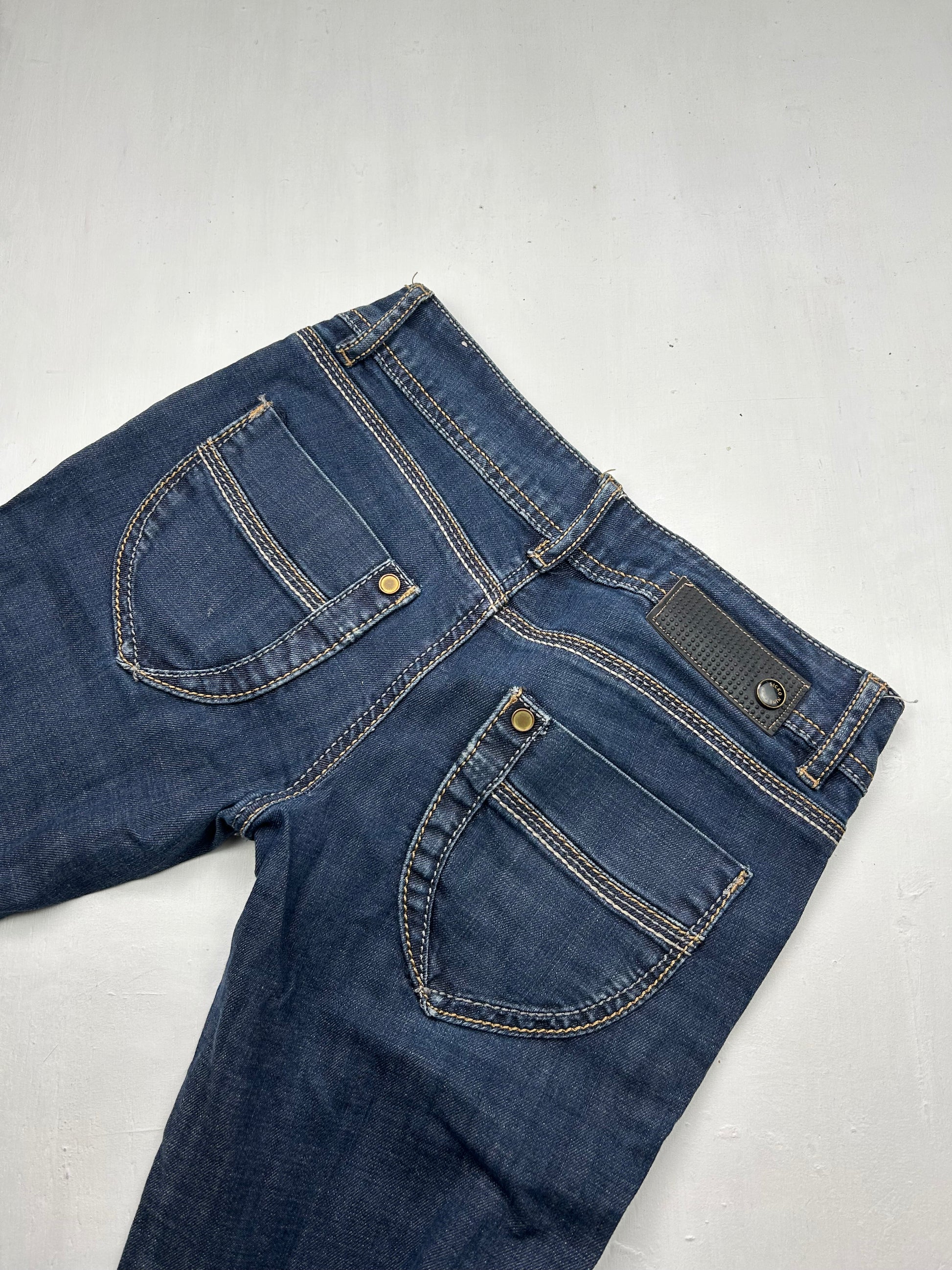 Navy blue low waist straight legs denim pants (S)