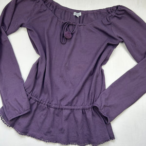 Purple tie up flared long sleeves top (M/L)