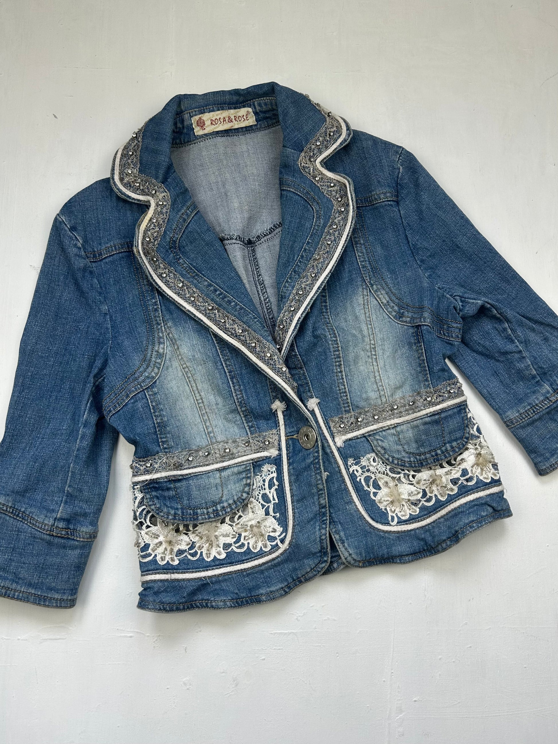 Denim embroidered office jacket (S)