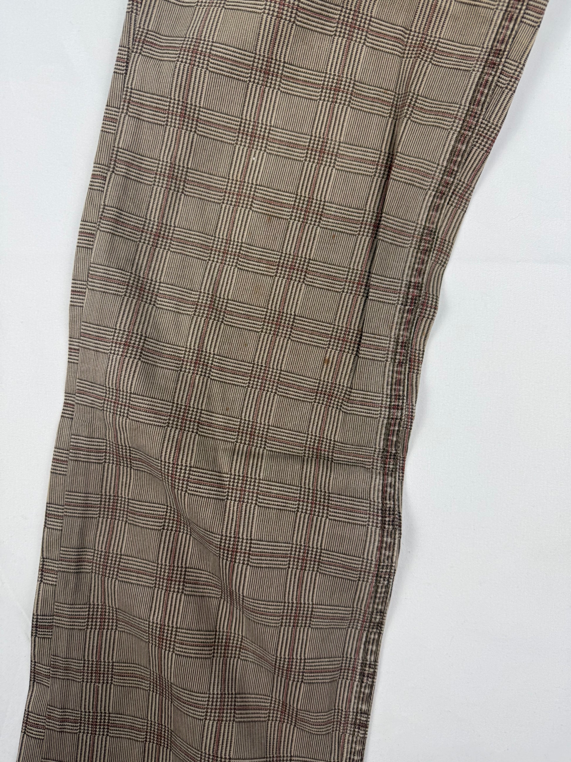 Beige check print low rise straight legs pants (S)