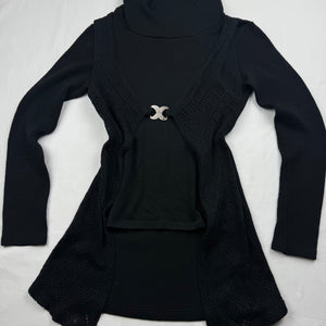 Black turtleneck 2 in 1 cardigan jumper (S)