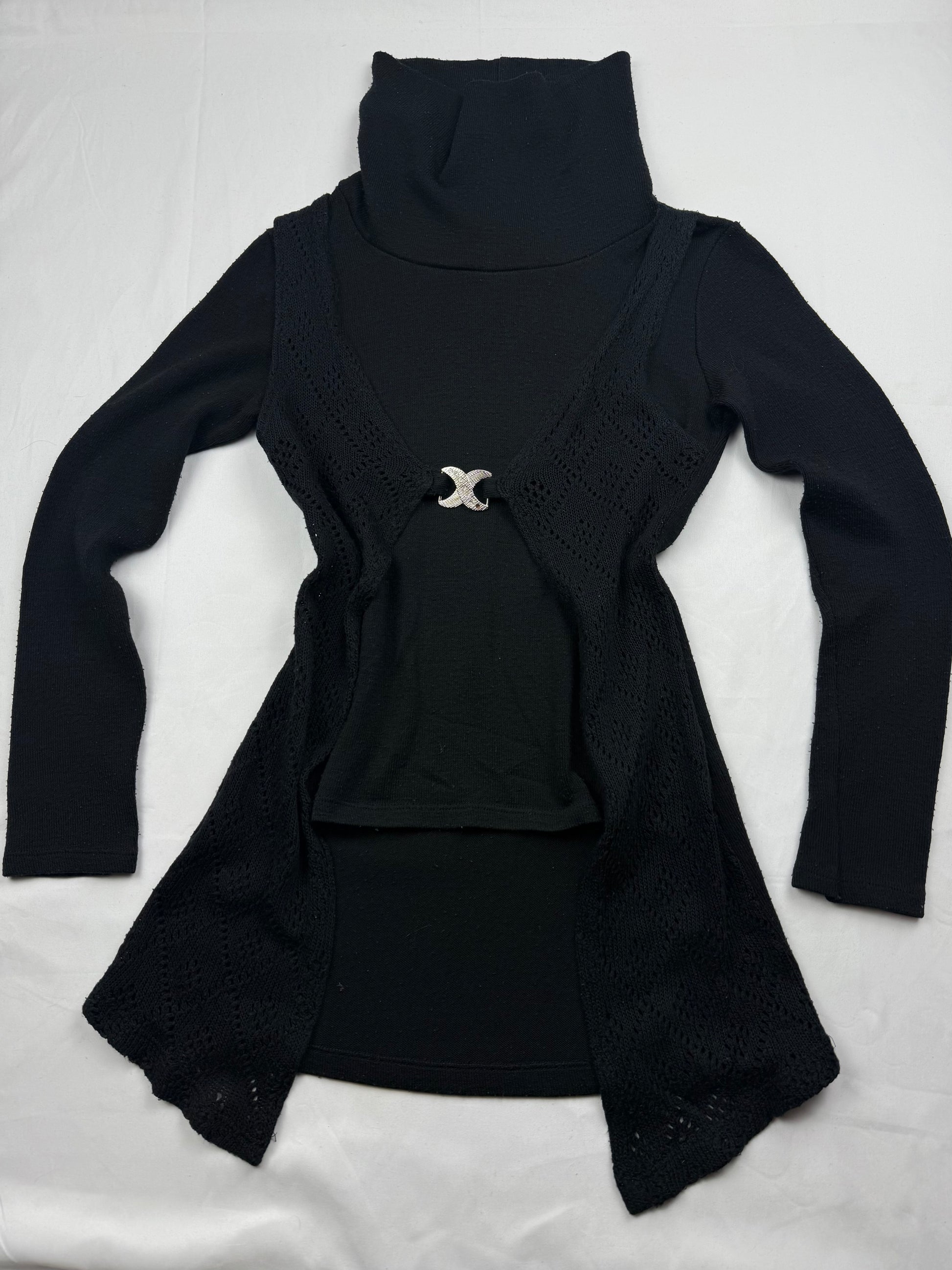 Black turtleneck 2 in 1 cardigan jumper (S)