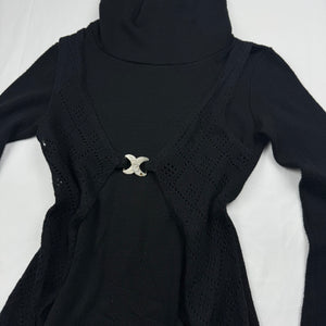 Black turtleneck 2 in 1 cardigan jumper (S)