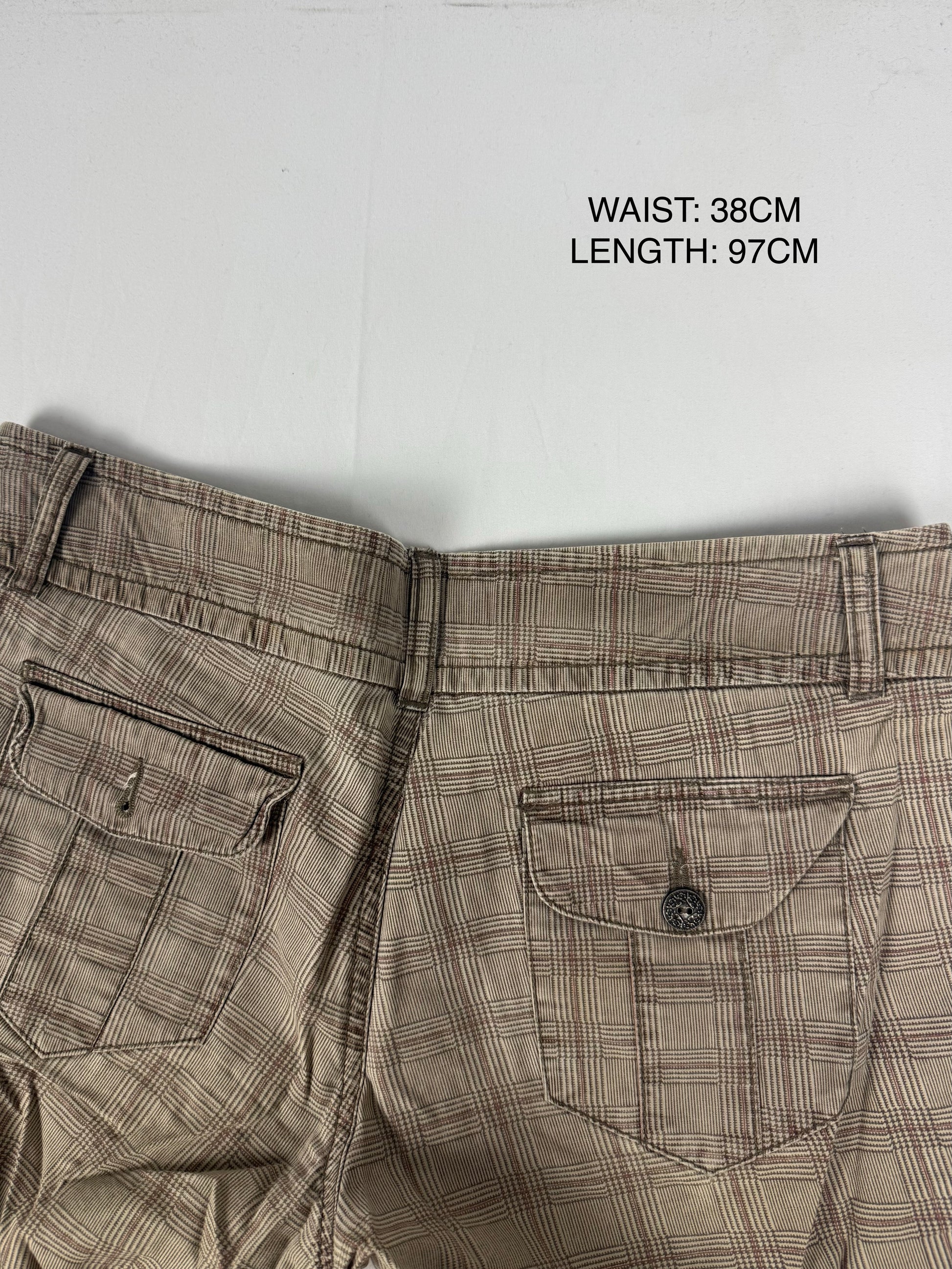 Beige check print low rise straight legs pants (S)