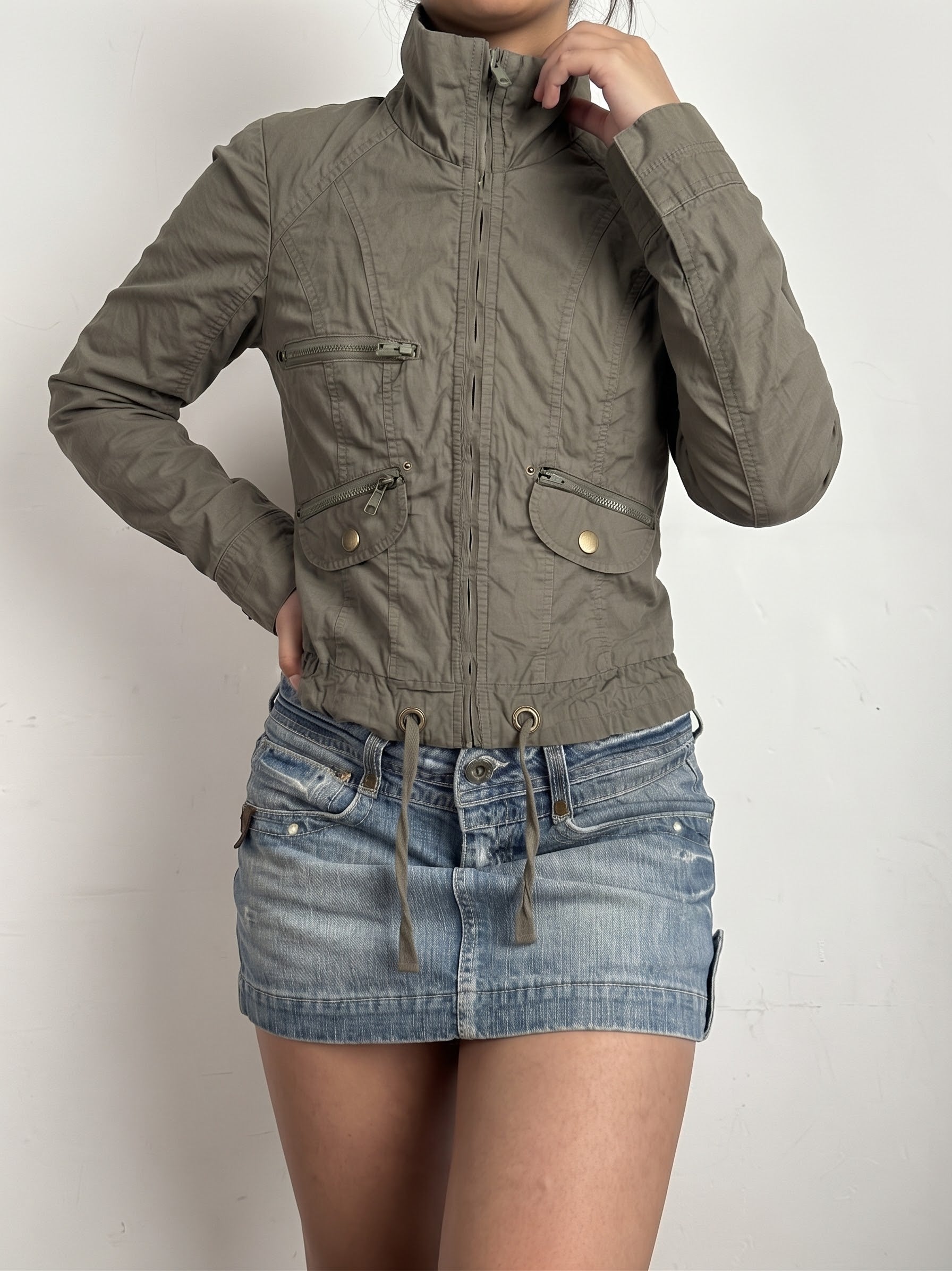 Khaki zip up biker jacket (S)