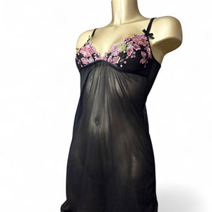 Black mesh babydoll mini dress + thong set (S/M)