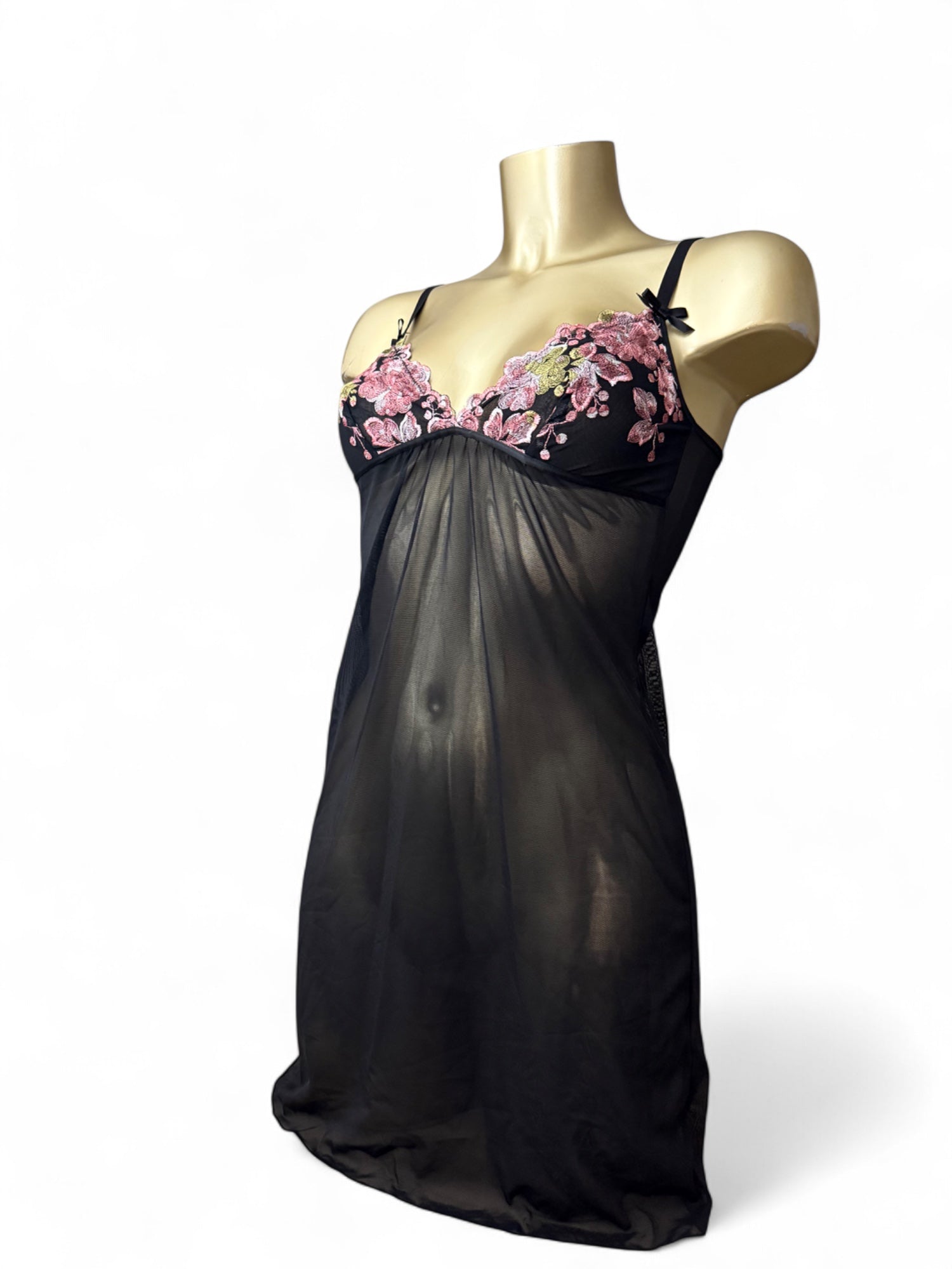 Black mesh babydoll mini dress + thong set (S/M)