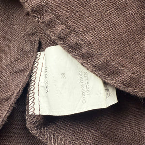 Brown 100% linen tight fit zip up office jacket (M)