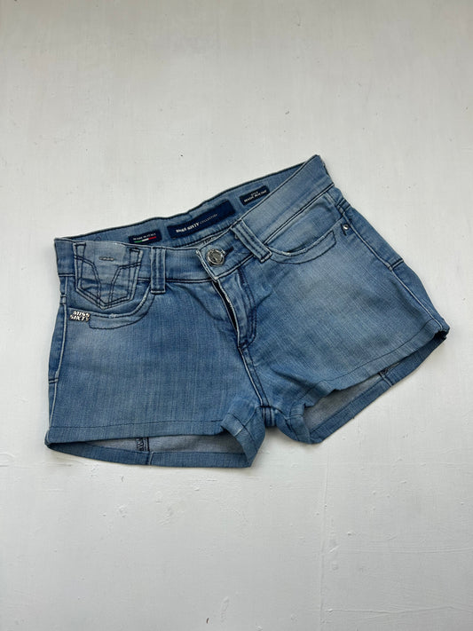 Blue denim low rise mini short (XS)