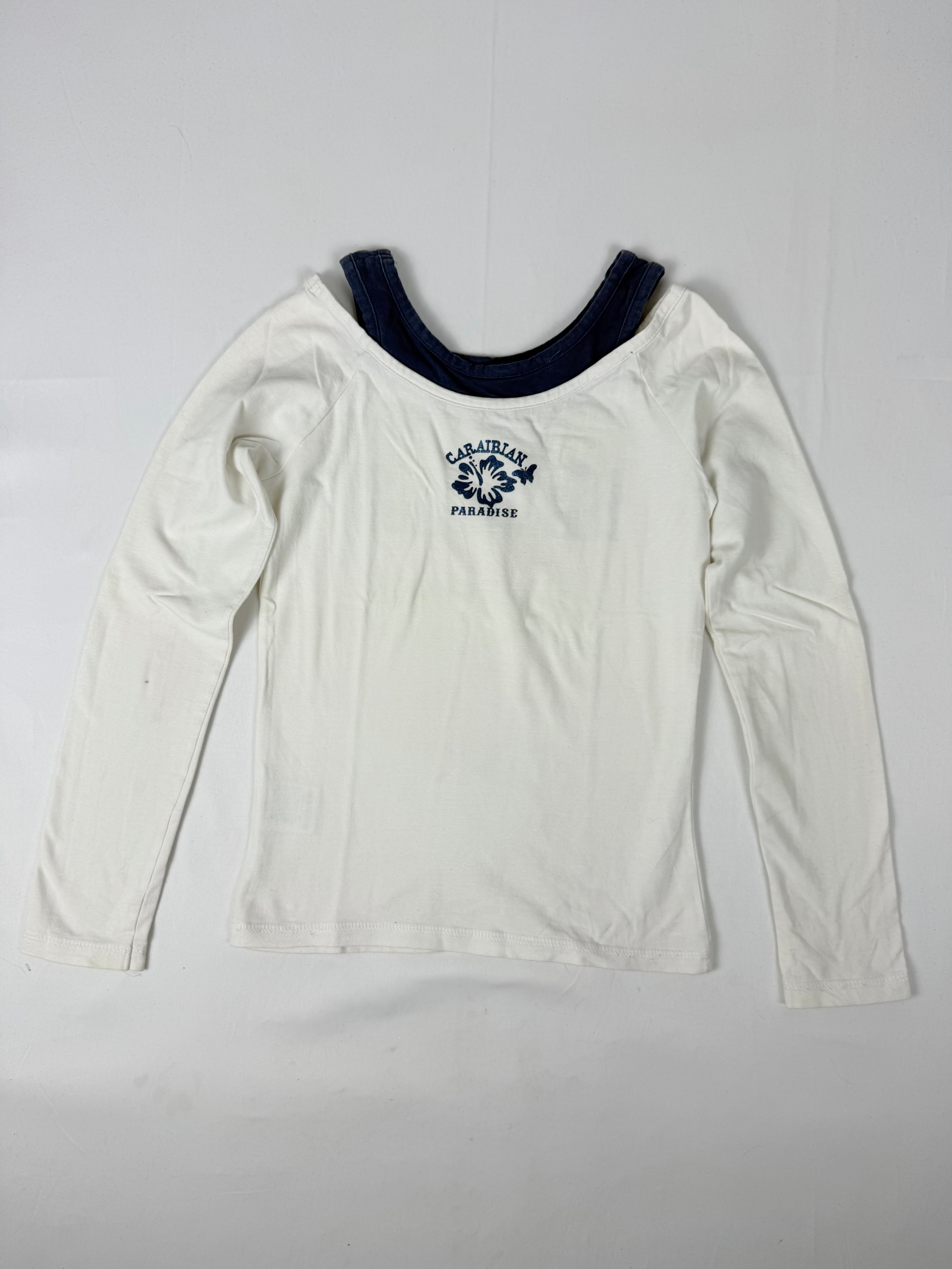 White cotton 2 in 1 graphic long sleeves top (XS)