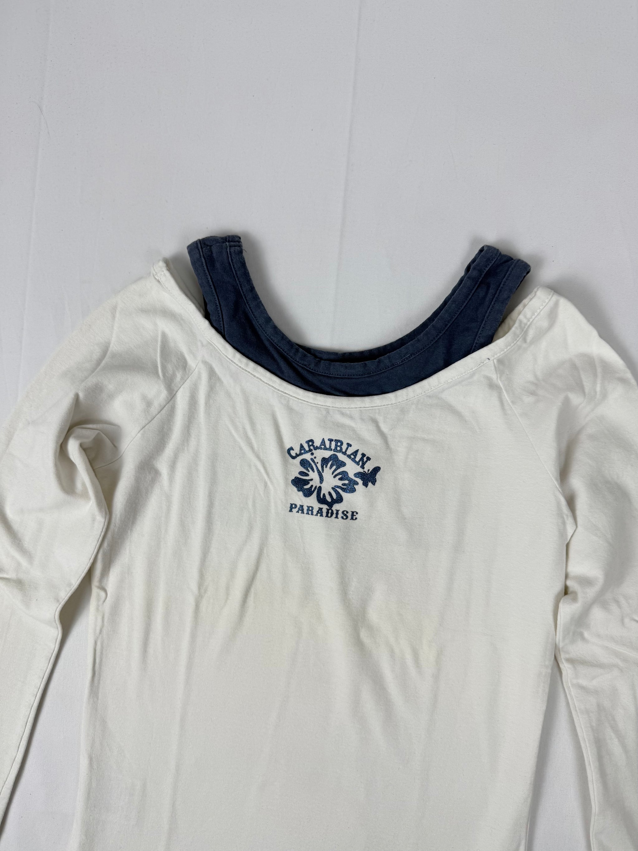 White cotton 2 in 1 graphic long sleeves top (XS)