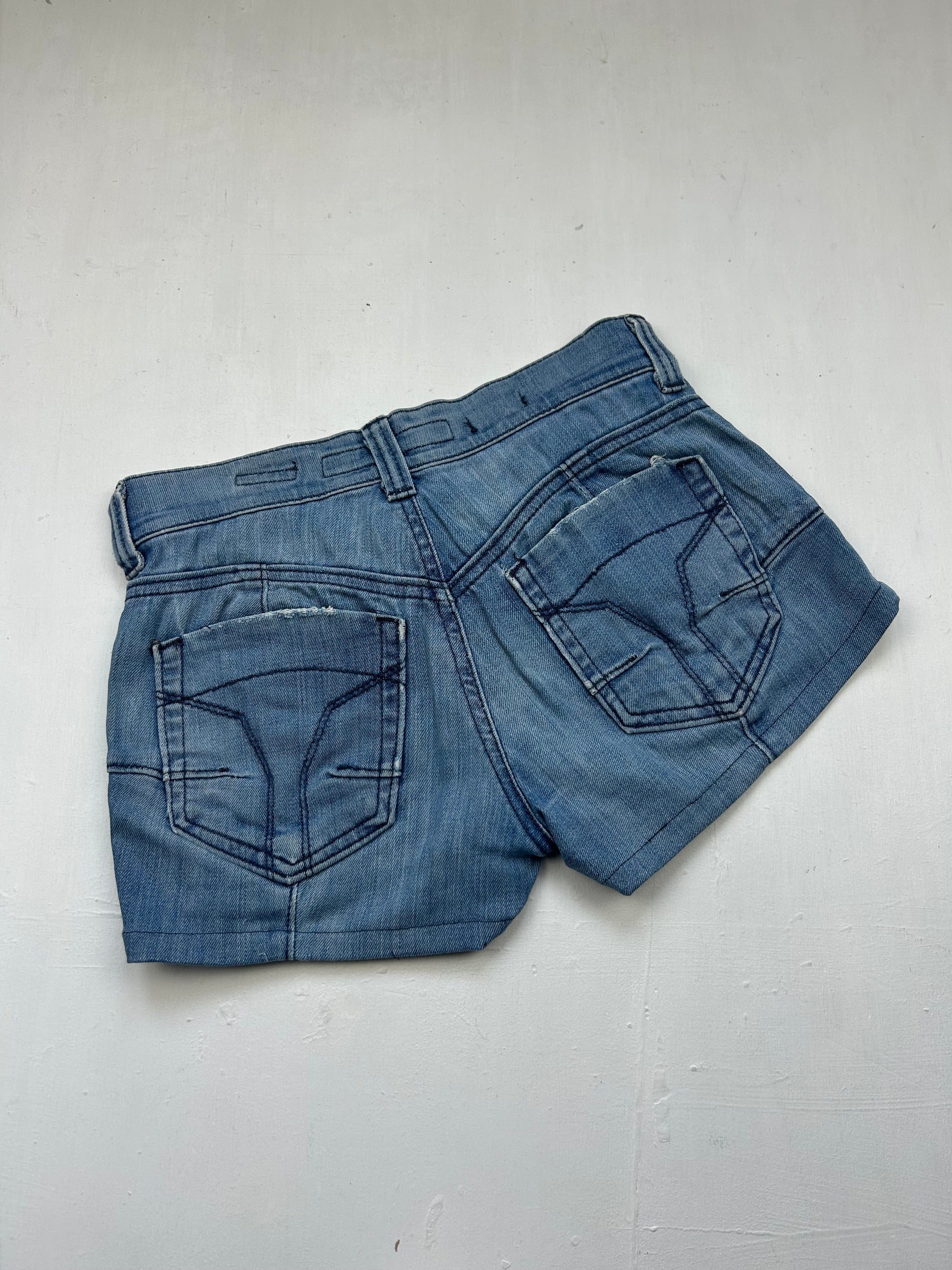 Blue denim low rise mini short (XS)