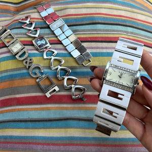 Vintage silver white strass inox bracelet jewelry watch