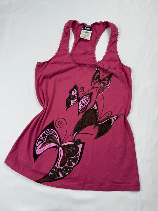 Pink butterfly print tank top (M/L)
