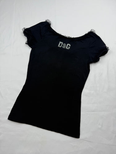 Black strass logo tight fit tee (XS)