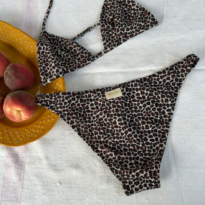 Brown panther print low waisted bikini set (M)