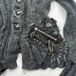 Grey zip up embroidered wool cardigan jacket (S/M)