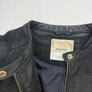 Black real suede leather tight fit biker jacket (XS)
