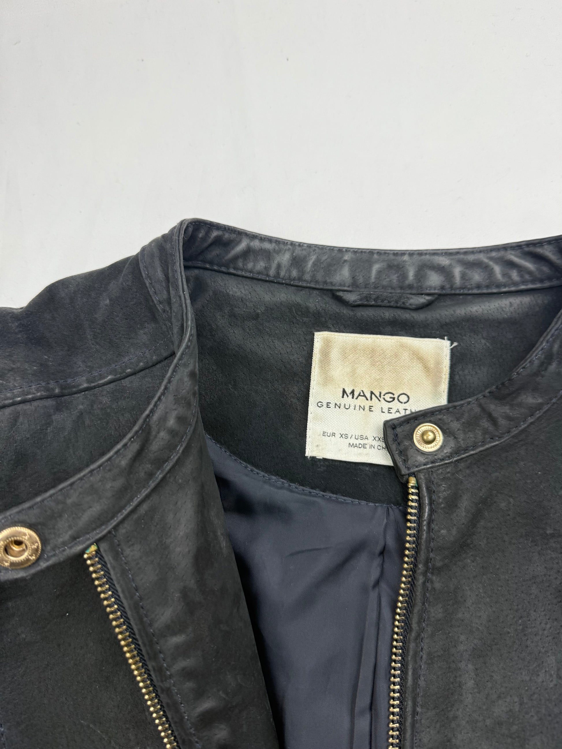 Black real suede leather tight fit biker jacket (XS)