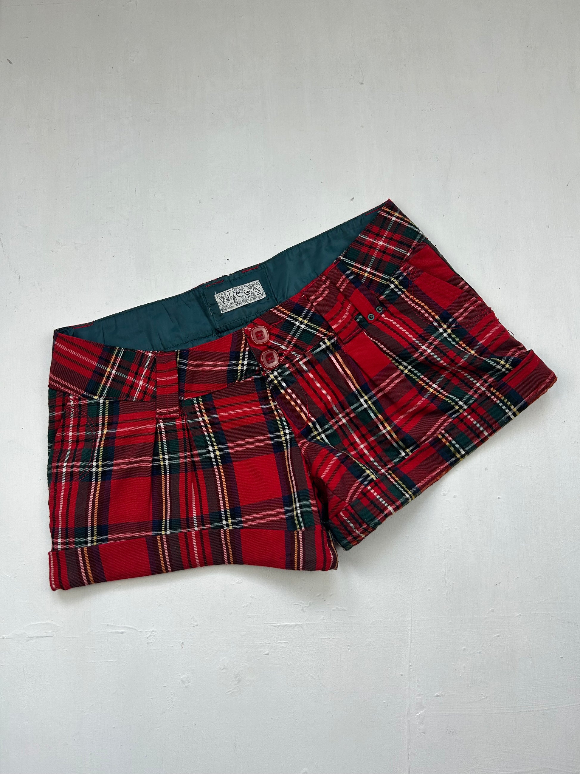 Red check print low rise mini short (S)