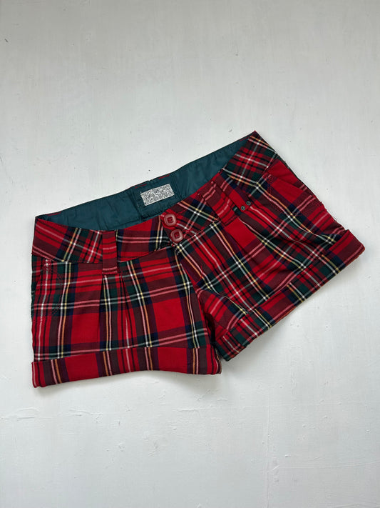 Red check print low rise mini short (S)